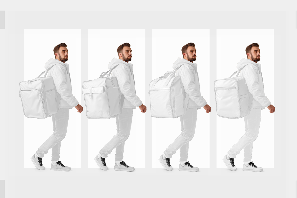 Delivery guy with bag mockup, an Advertising Mockup by BlackMockup (Photo 2 of 10)