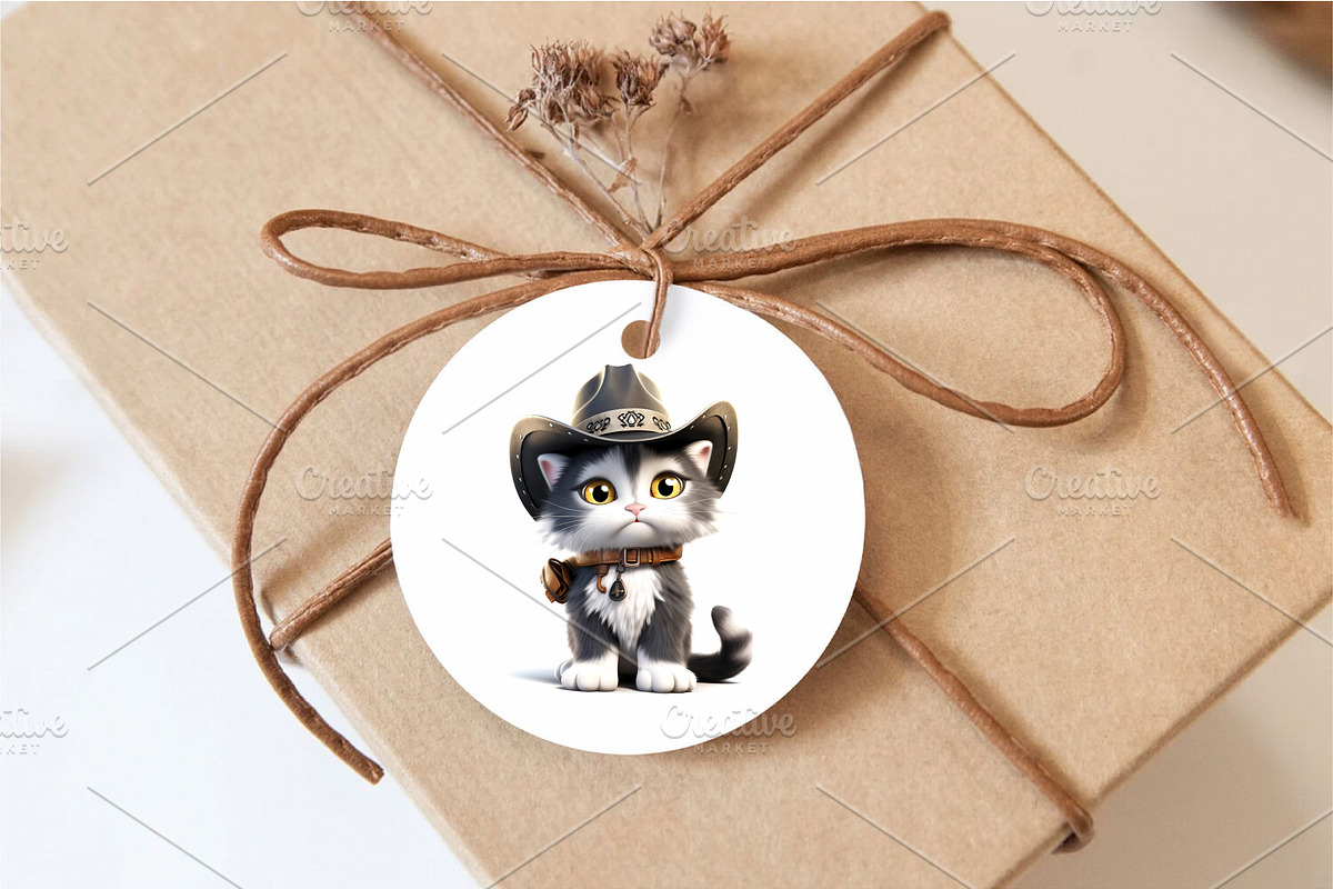 Cartoon Cat Cowboy. TShirt Sticker., an Animal Illustration by KENO Mascots (Photo 3 of 6)