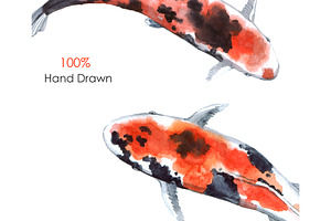 Watercolor Koi Fish Clipart. Fabric