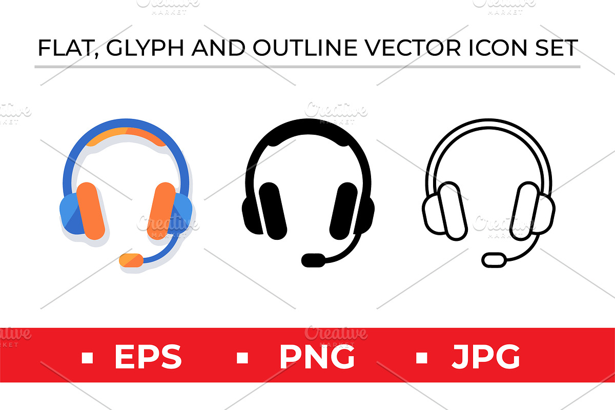 Gaming Headset Icons Vector Set Blue, an Outline Icon by Artonix (Photo 1 of 2)