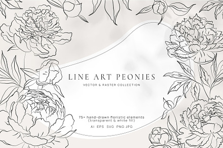 Line Art Peonies Illustrations, a Decorative Illustration by La Petite Line Art