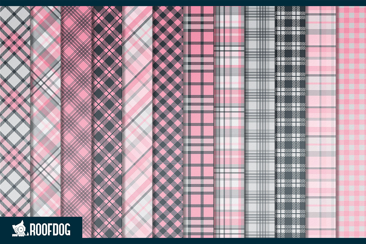 Pink and gray plaid digital paper, a Pattern Graphic by Roofdog Design