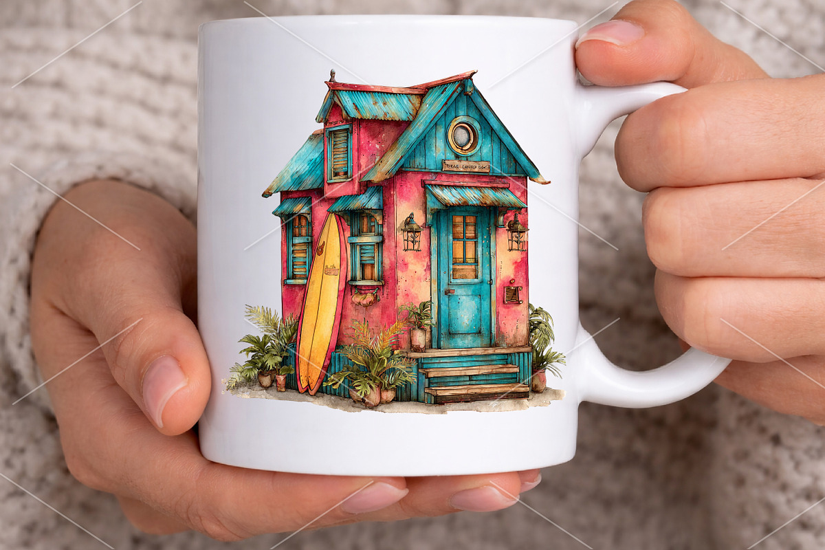 Watercolor Beach Huts Summer Clipart, an Illustration by Canvas Craft (Photo 6 of 7)