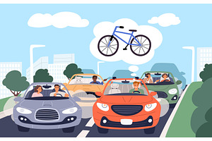 Sad male driver standing in traffic, a Transportation Illustration by Vectorbuum