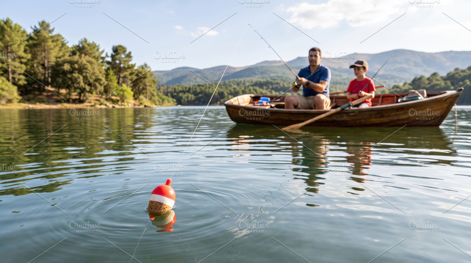 Father and Child Fishing on a Mountain Lake, a Sports & Recreation Photo by Davizro's Market