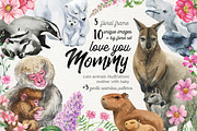 Watercolor Mom and Baby Animals, an Animal Illustration by KatBranchArt (Thumbnail 1 of 5)