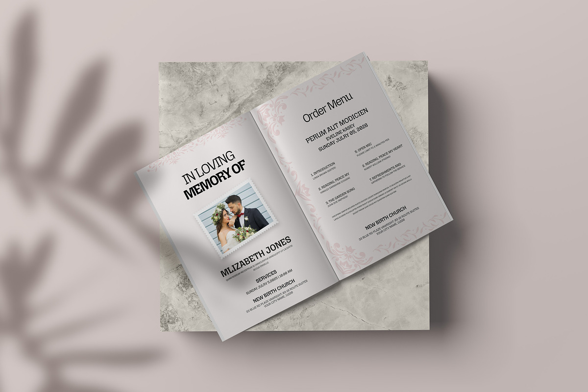 Foliage Funeral Program Template, an Invitation Template by Creatiya Type (Photo 5 of 6)