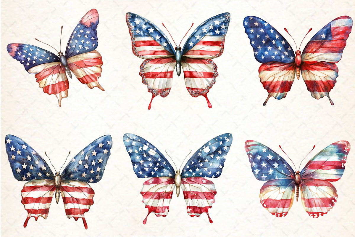 USA Flag Butterfly 4th of July Clipa, an Illustration by Libby Wishes (Photo 4 of 7)