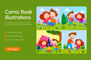 50 Comic Book Flat Illustrations, an Education Illustration by Brickclay