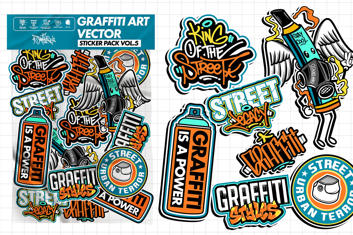 Bundle Graffiti Sticker Pack Vector, a Decorative Illustration by MEAS7 Artwork (Photo 7 of 7)