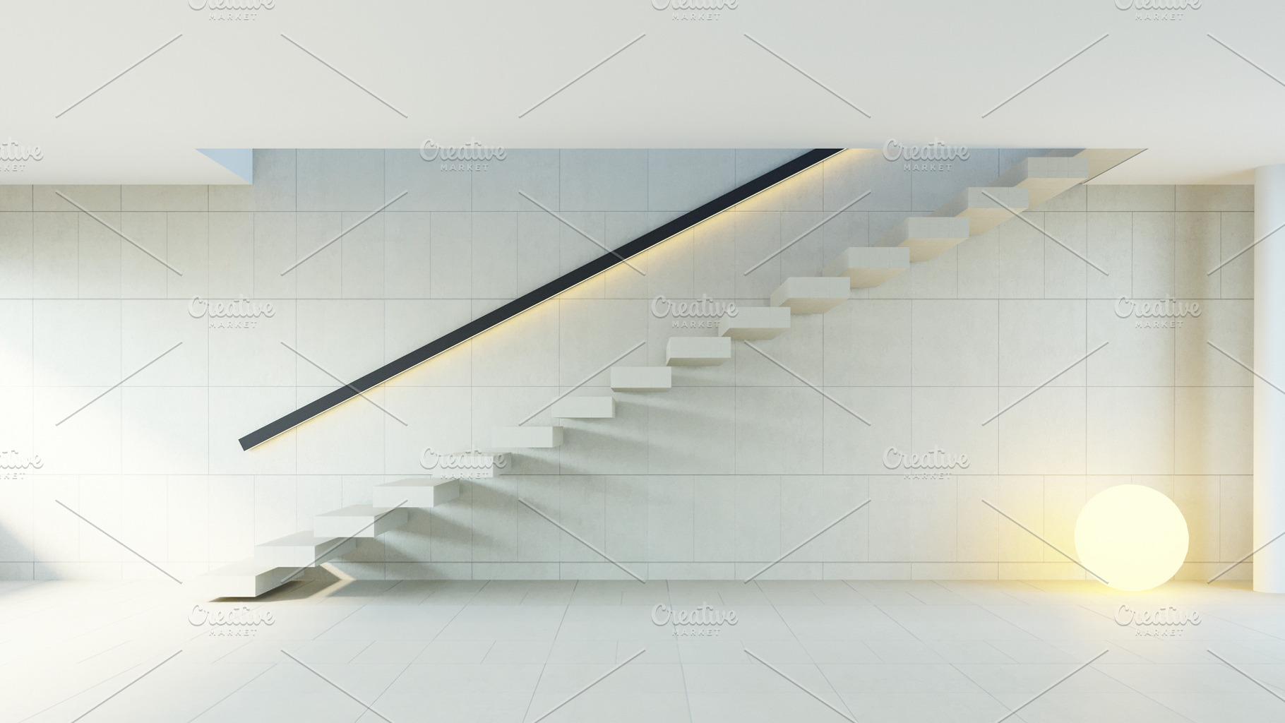 Modern stair interior - 3D rendering, an Architecture Photo by TONTECTONIX