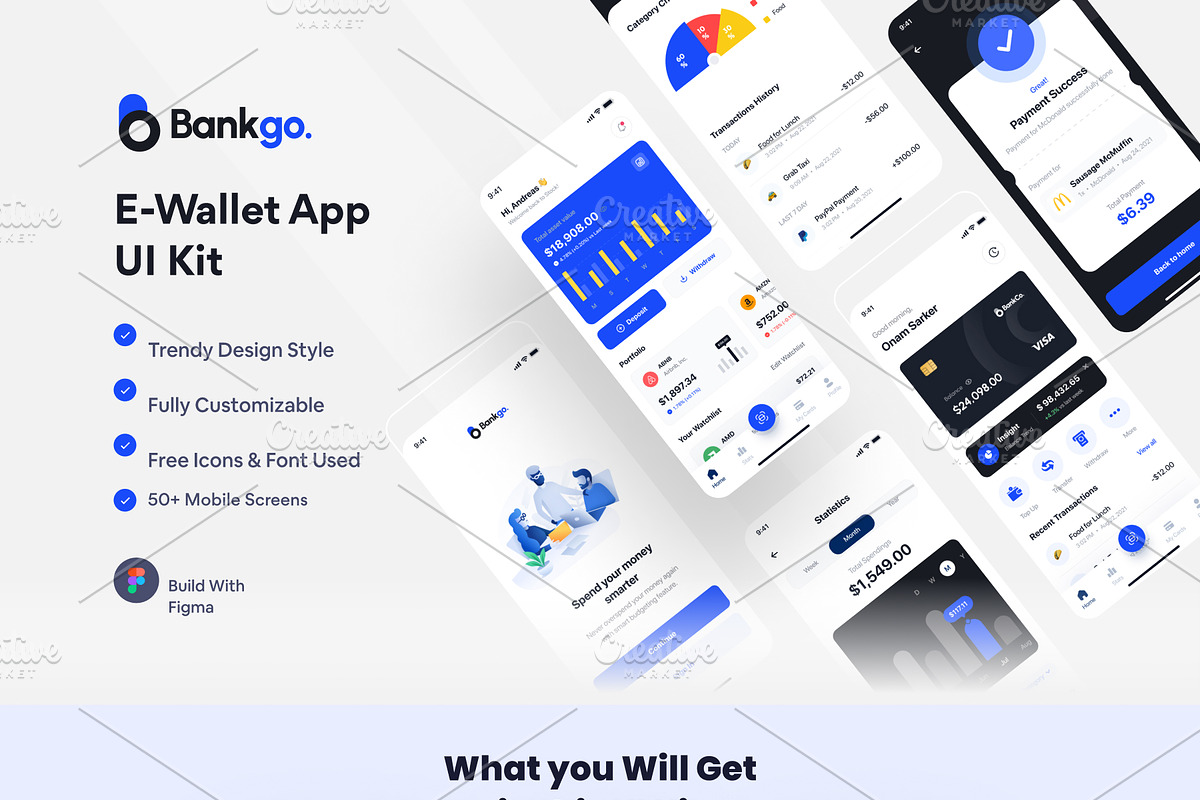 Bankgo - E-Wallet App UI Kit, an App Template by DesignsLab (Photo 1 of 11)