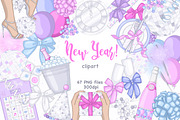 New Year Cliparts, a Seasonal Illustration by GlamArtZhanna (Thumbnail 1 of 3)
