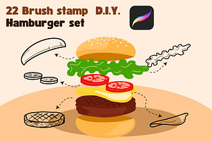 22 Hamburger Brush Stamp Procreate