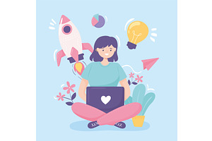 girl using laptop, a Person Illustration by studiogstock