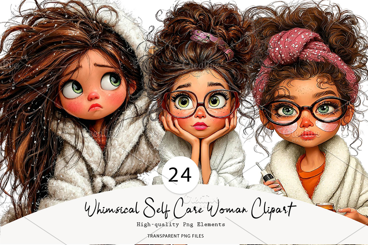 Whimsical Self Care Woman Clipart, a Seasonal Illustration by CreationArt (Photo 1 of 5)