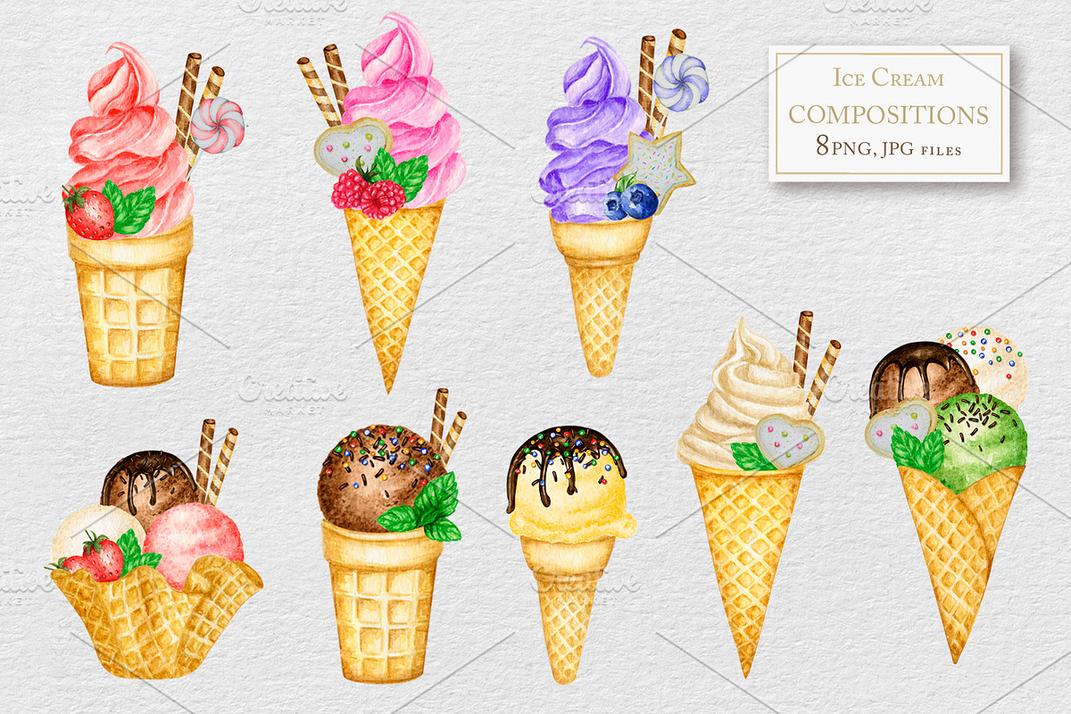 Ice Cream Watercolor Constructor, an Object Graphic by svetlanaARTdreams (Photo 7 of 9)