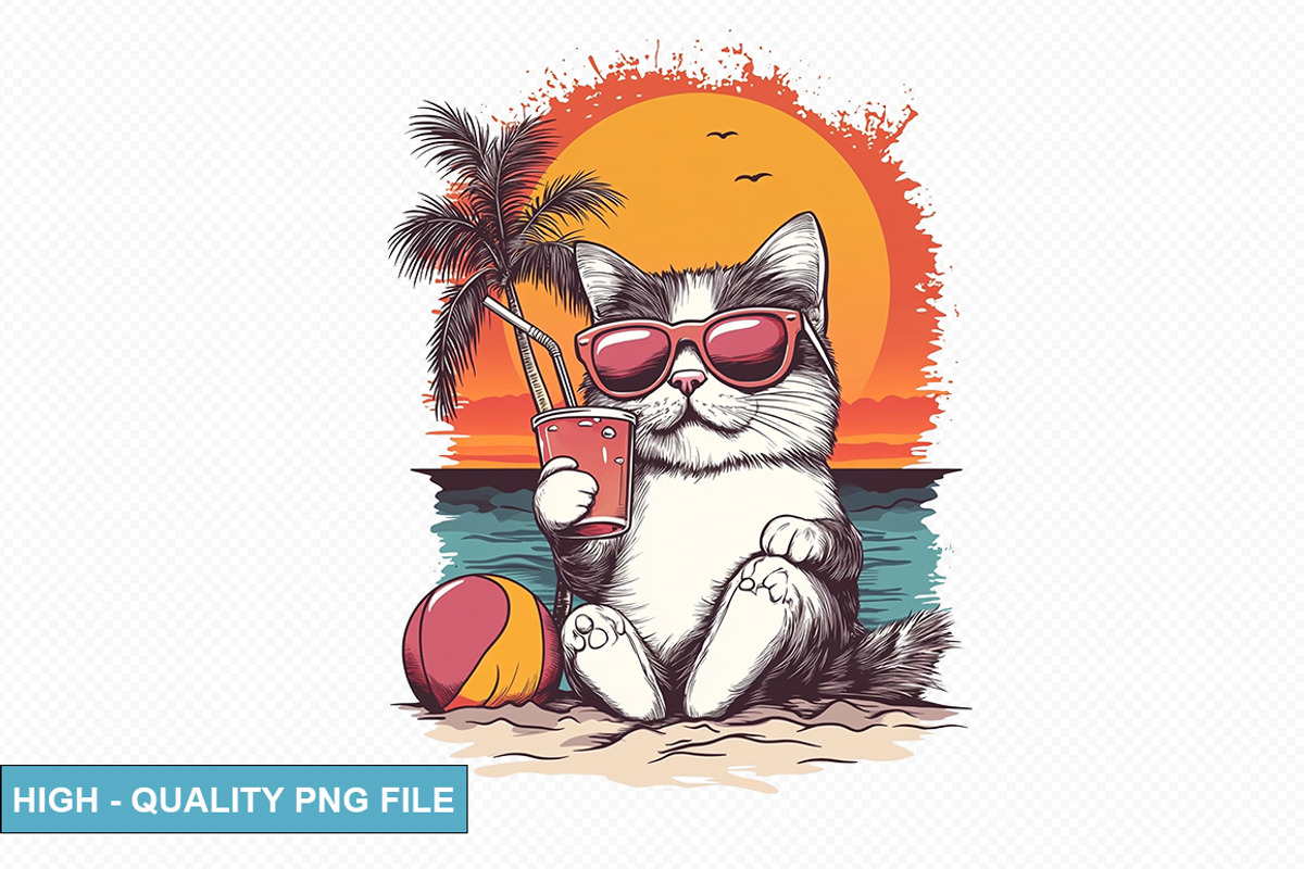 Cute Cat on the Beach Clipart Bundle, a Graphic by crative8112 (Photo 6 of 11)