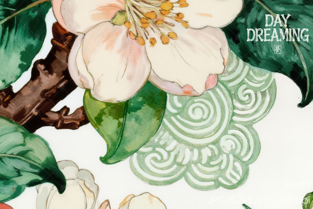 Classical Oriental Camellia, a Decorative Illustration by yahu88studio (Photo 2 of 3)