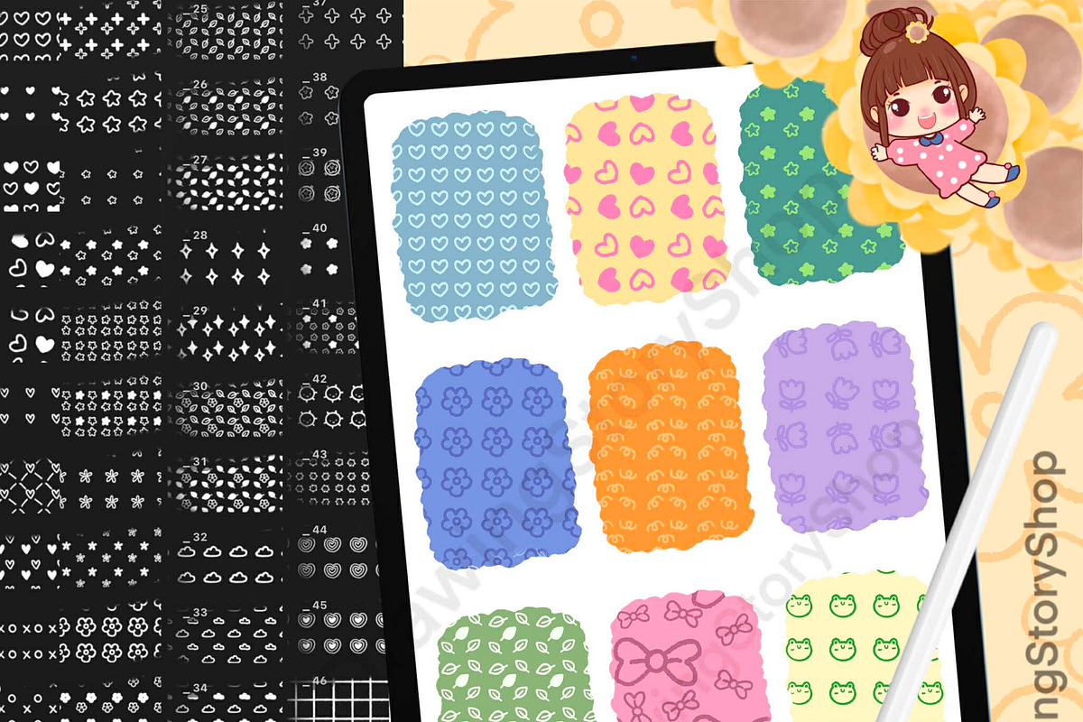150 Doodles Procreate Stamp Brushes, a Brush Add-On by DrawingStoryShop (Photo 1 of 6)