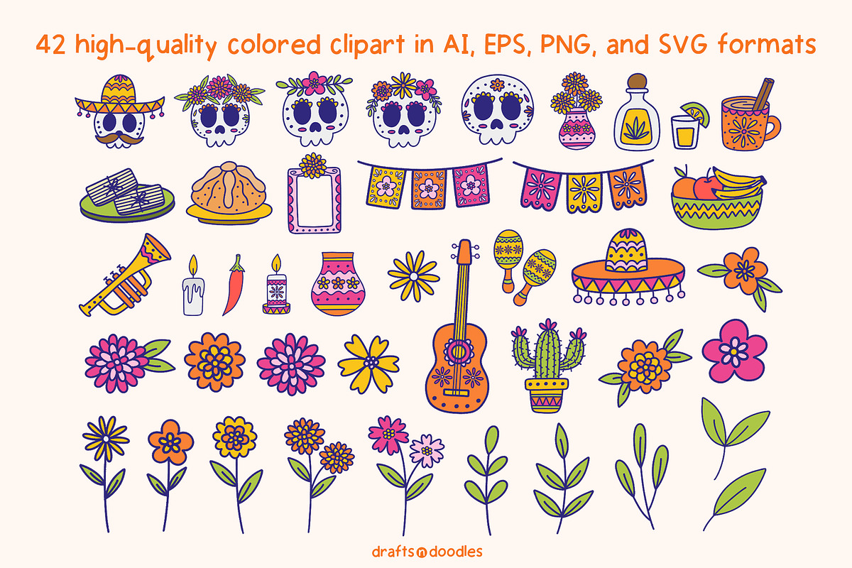 Day of the Dead Clipart and Patterns, an Object Illustration by Drafts n Doodles (Photo 2 of 14)
