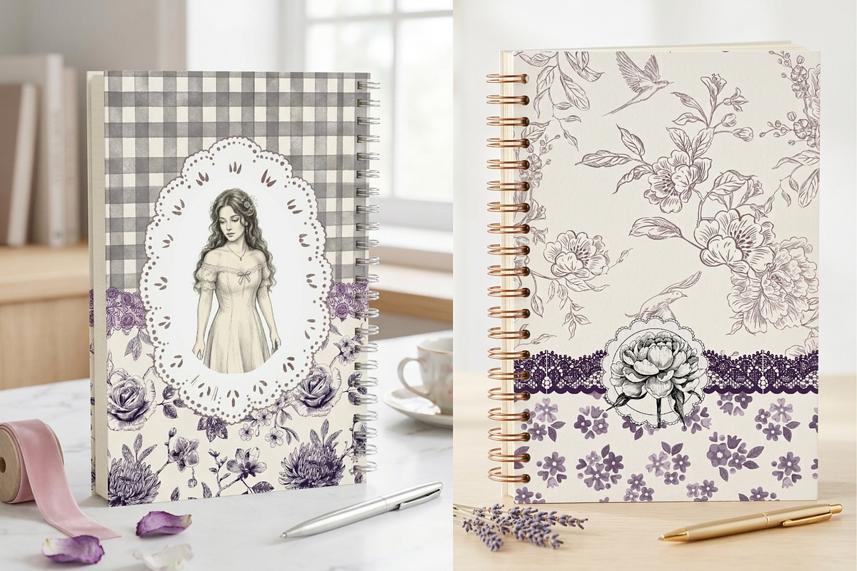 Vintage Portrait Notebook Covers PNG, a Decorative Illustration by Pink_bloom (Photo 11 of 13)