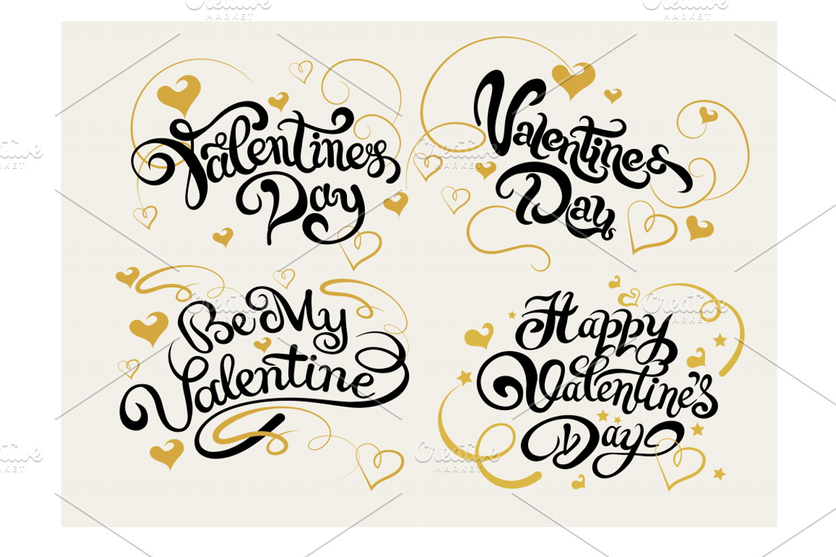 Valentine, text design, vector set