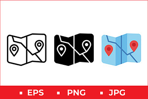 Folded Map Vector Icon Graphic Set, a Solid Icon by Artonix