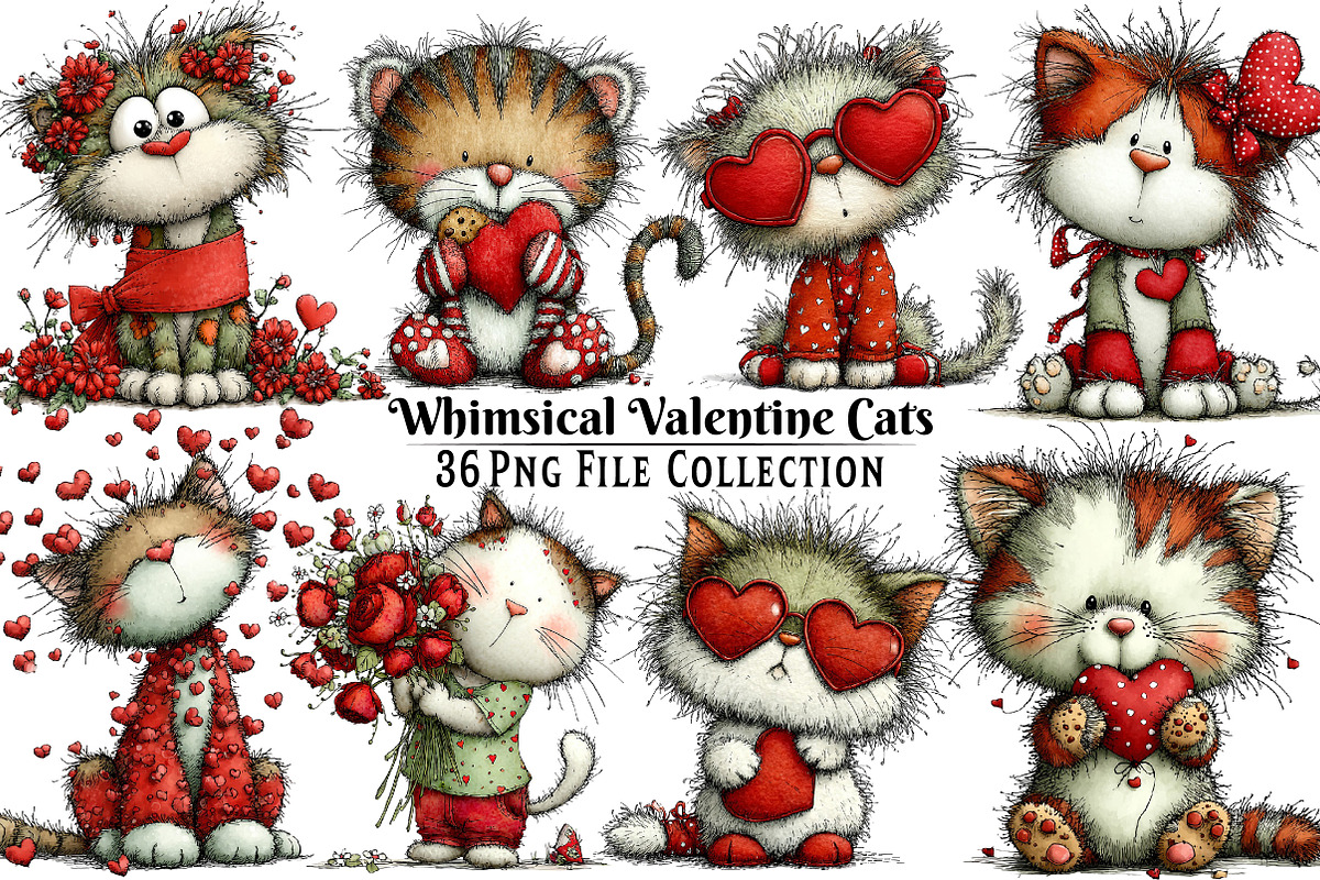 Whimsical Valentine's Cat Clipart, an Illustration by Dream Creation (Photo 1 of 7)