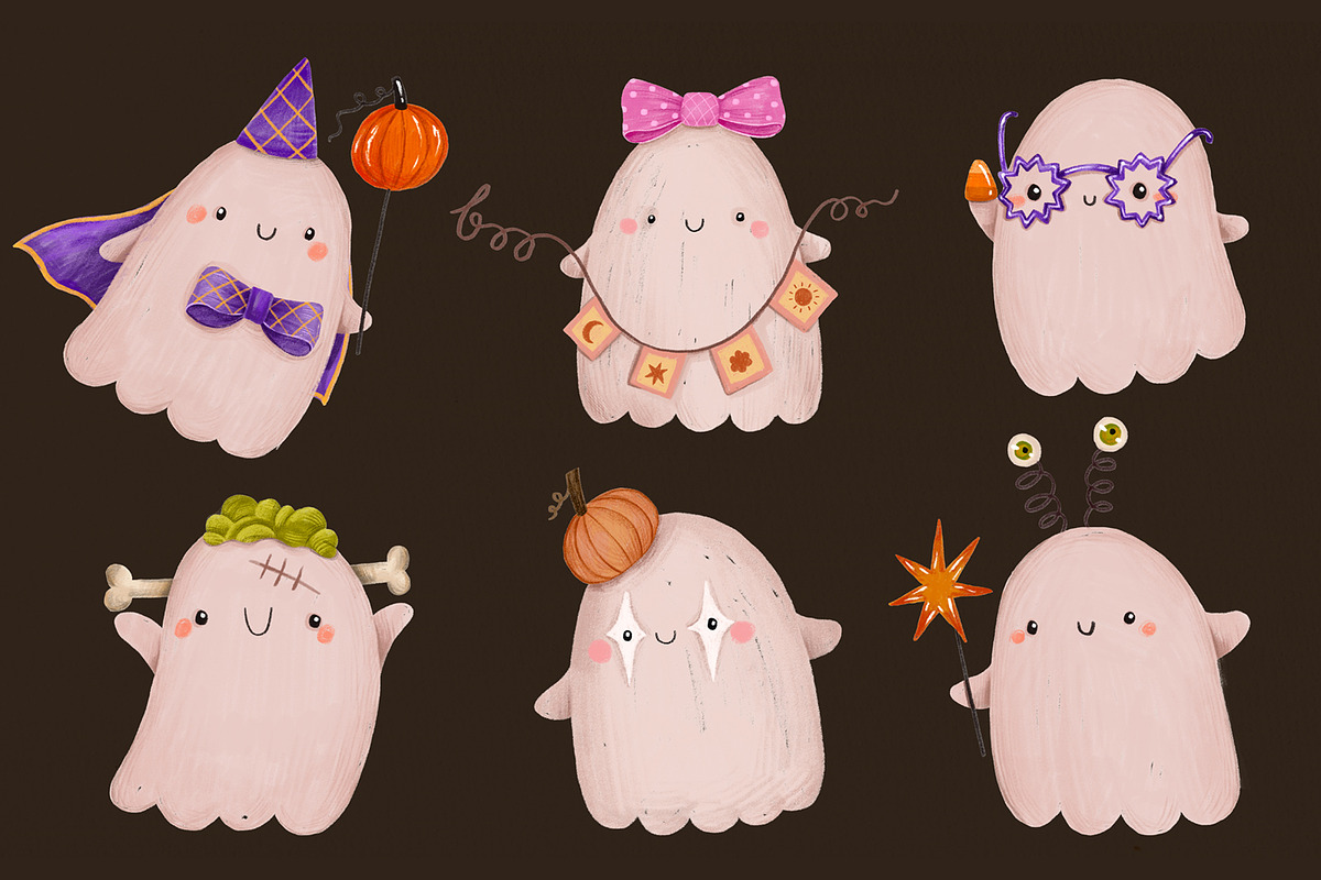 Cute Halloween Ghost Clipart Set, a Seasonal Illustration by the_myro (Photo 2 of 9)