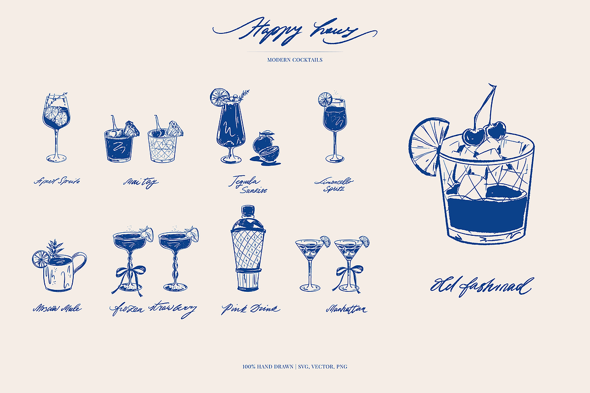 Vintage cocktails. Hand drawn art, a Food Illustration by Summer Nightingale Art (Photo 6 of 15)