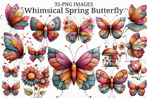 Whimsical Spring Butterfly Clipart, an Illustration by Craft Nest