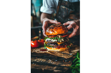 Man hands hold cheese burger, a Food & Drink Photo by Yulia Furman