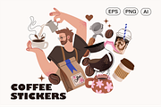 COFFEE stickers + patterns, a Food Illustration by UnaAnya (Thumbnail 1 of 7)