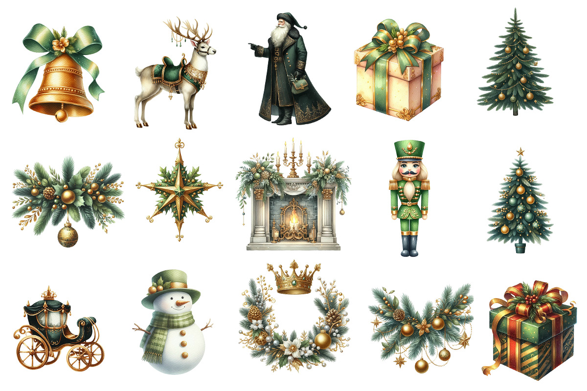 Watercolor Elegant Christmas Clipart, an Illustration by Designworld (Photo 4 of 6)