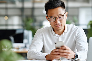 Asian man with glasses and white, a Business Photo by MistyDay