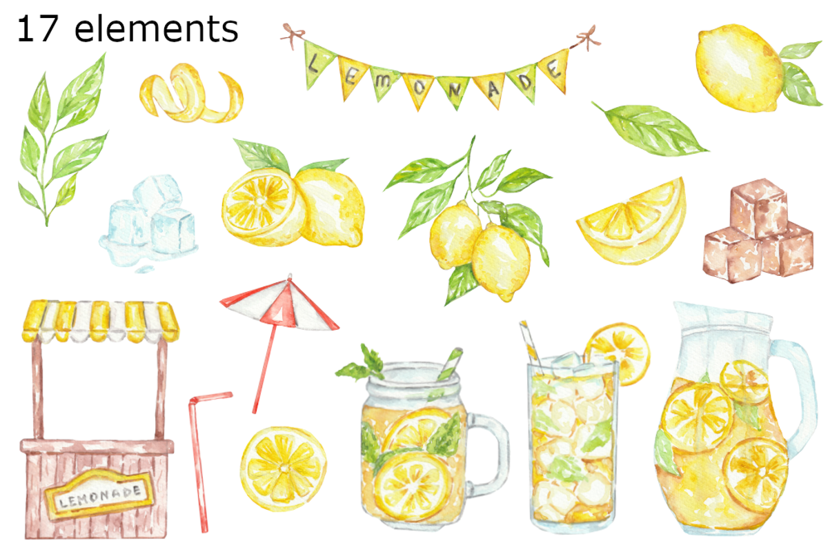 Lemonade watercolor clipart, a Background Graphic by GoodFairyClipArt (Photo 2 of 2)