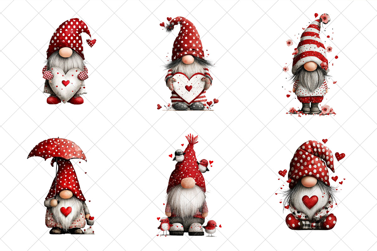 Watercolor Valentines Gnome Clipart, an Illustration by SinaCreation (Photo 3 of 7)