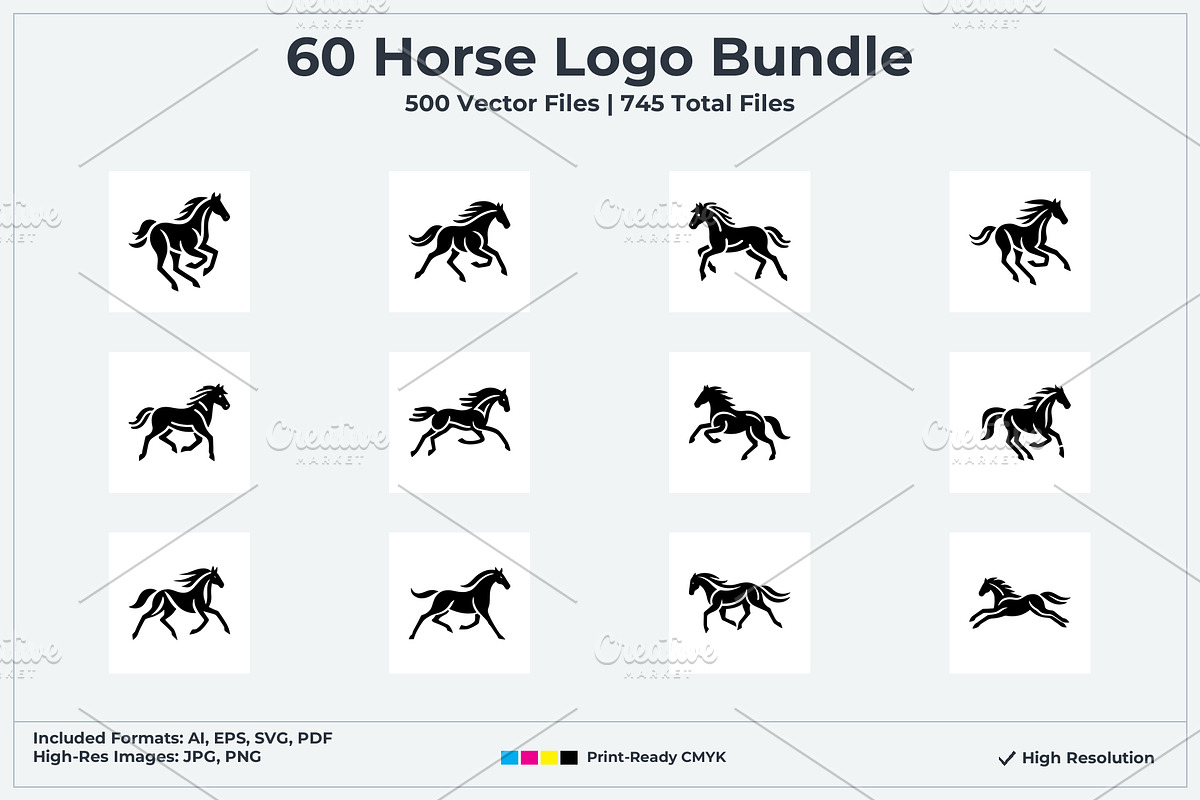 60 Horse Silhouette Logo Bundle, a Branding & Logo Template by Vectorium Studio (Photo 1 of 11)