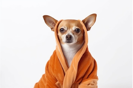 Cute dog bathrobe. Generate Ai, an Animal Photo by Ylivdesign