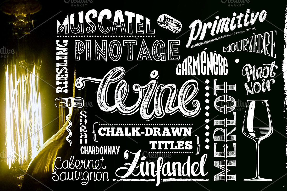Chalk-drawn Wine Titles & Glasses, a Decorative Illustration by Adiemus (Photo 1 of 6)
