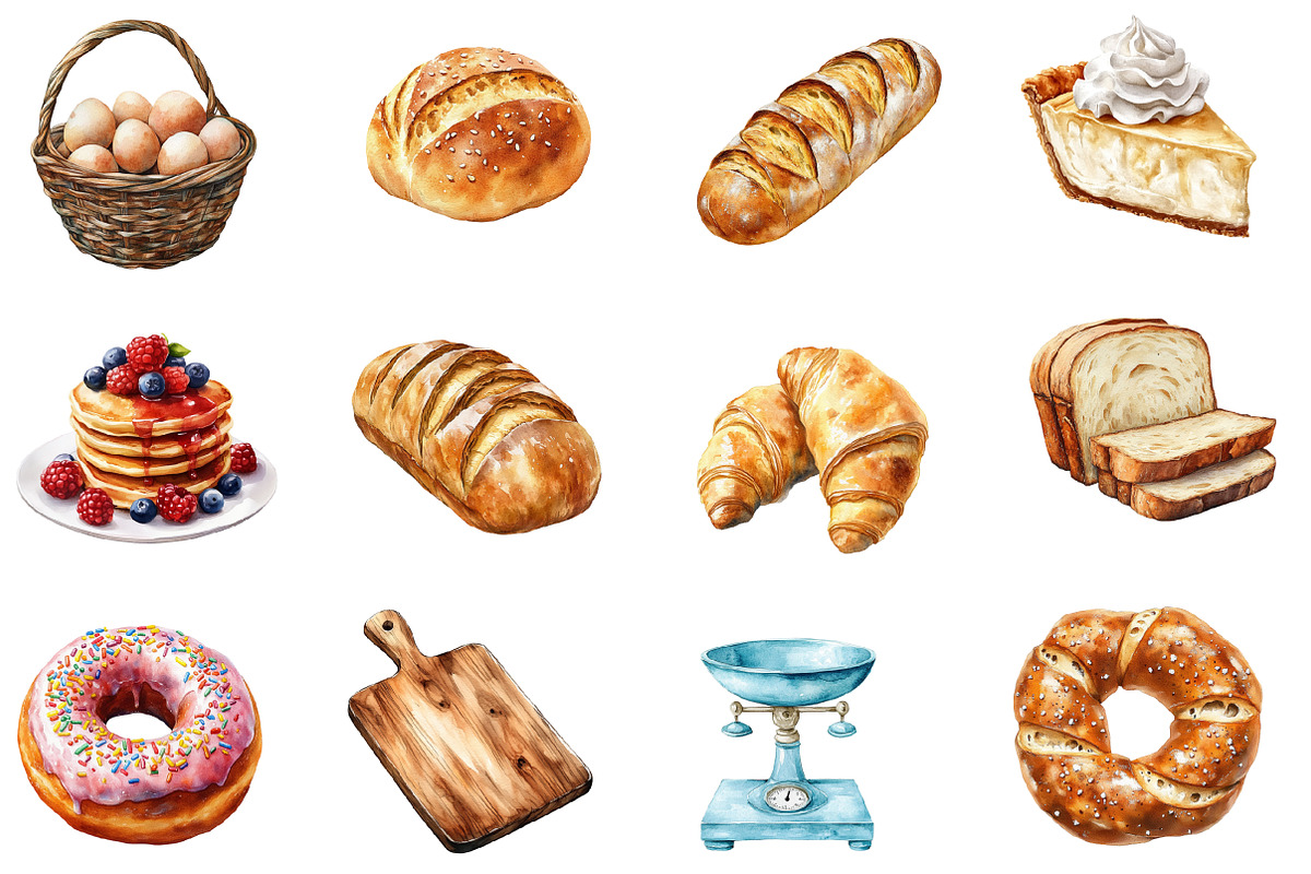 Cute Watercolor Baking Clipart, an Illustration by Designworld (Photo 2 of 5)