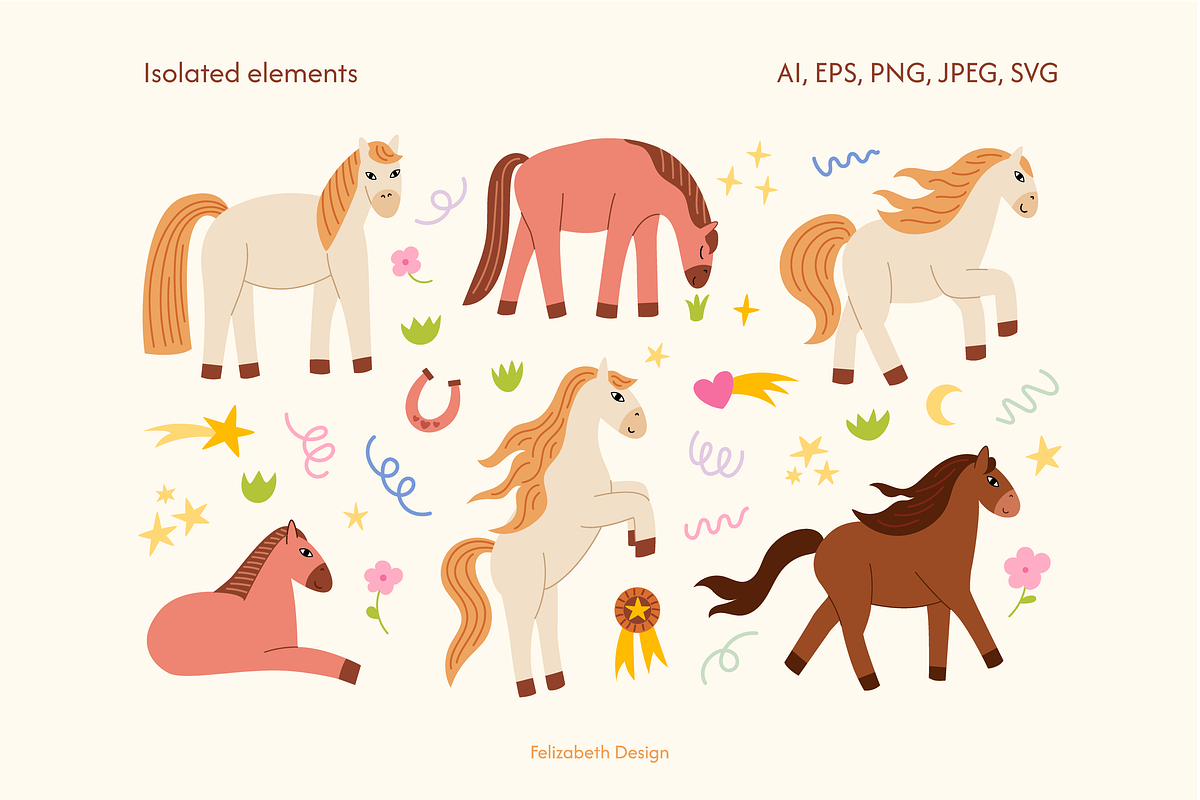 Happy Horses | Cliparts & Patterns, an Animal Illustration by Felizabeth Design (Photo 3 of 10)