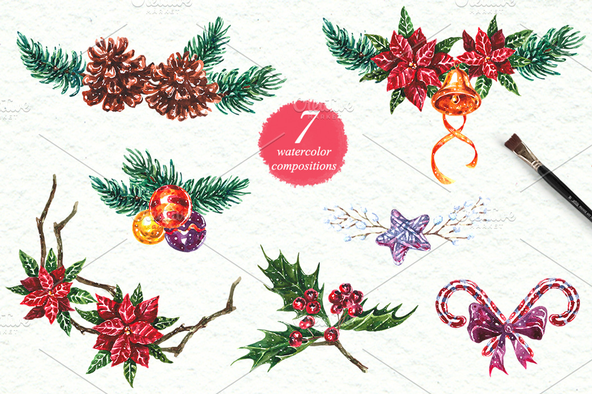 Merry Christmas Watercolor Set, an Illustration by AnnieDove (Photo 5 of 10)
