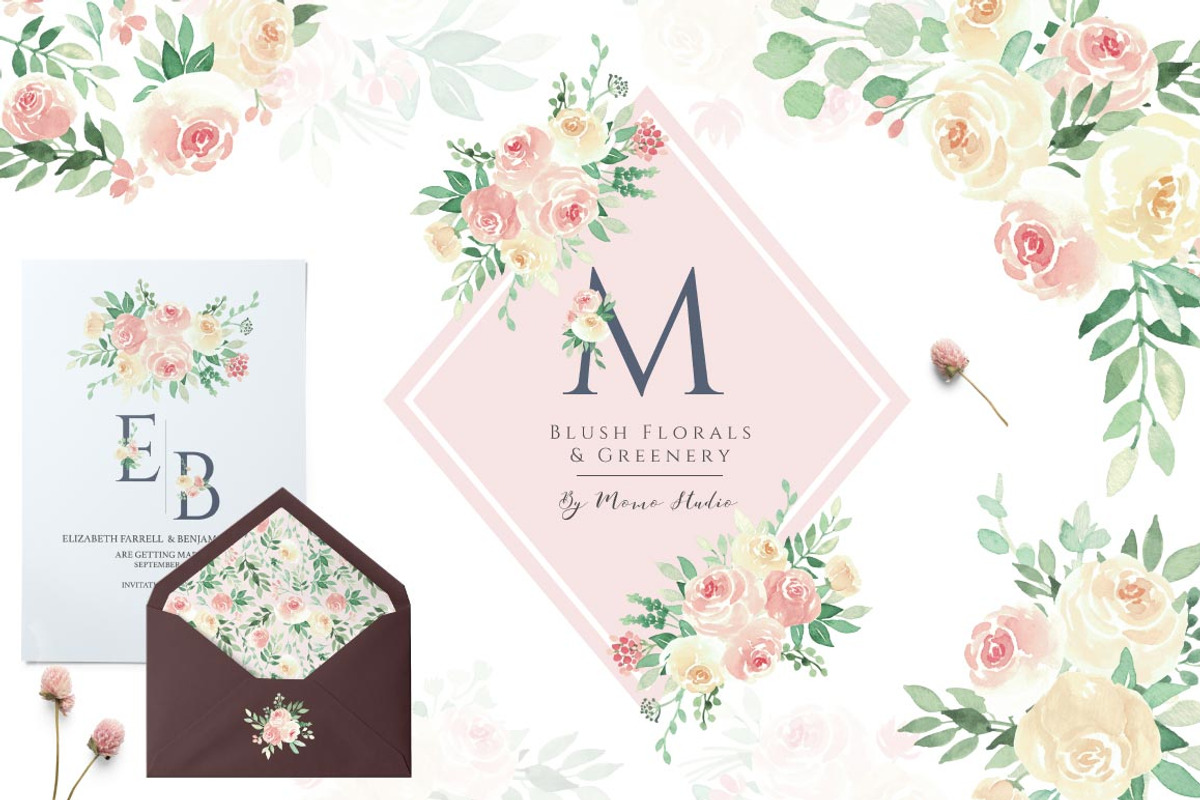 Blush Florals & Greenery Leaves, a Decorative Illustration by Momo Studio (Photo 1 of 15)