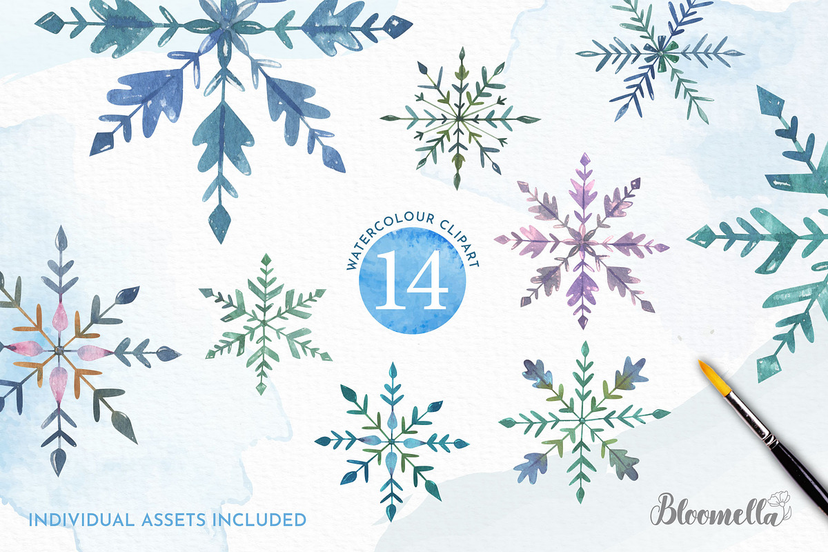Snowflakes Watercolour Set Clipart, an Object Illustration by Bloomella (Photo 6 of 6)