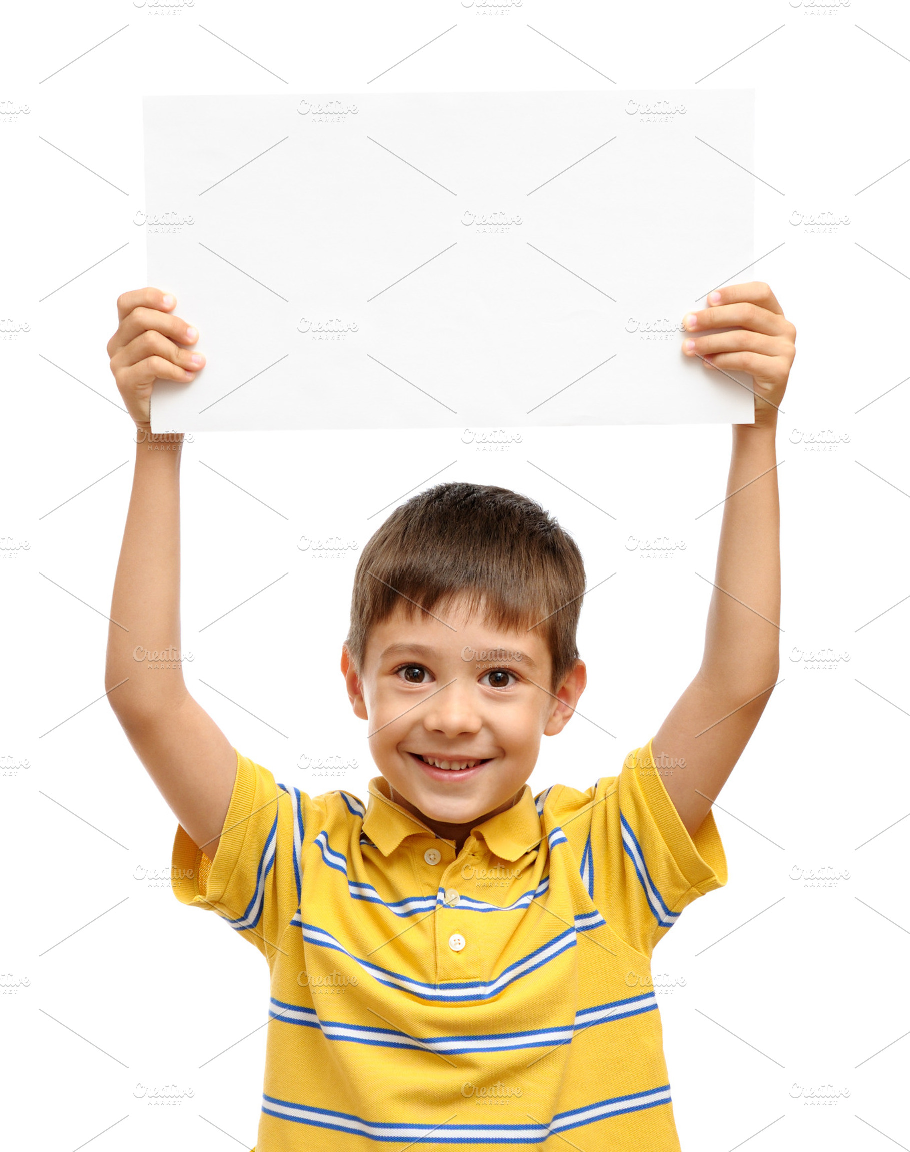 Happy Child Holding Empty Poster