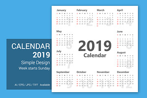 Calendar 2019 Simple Design