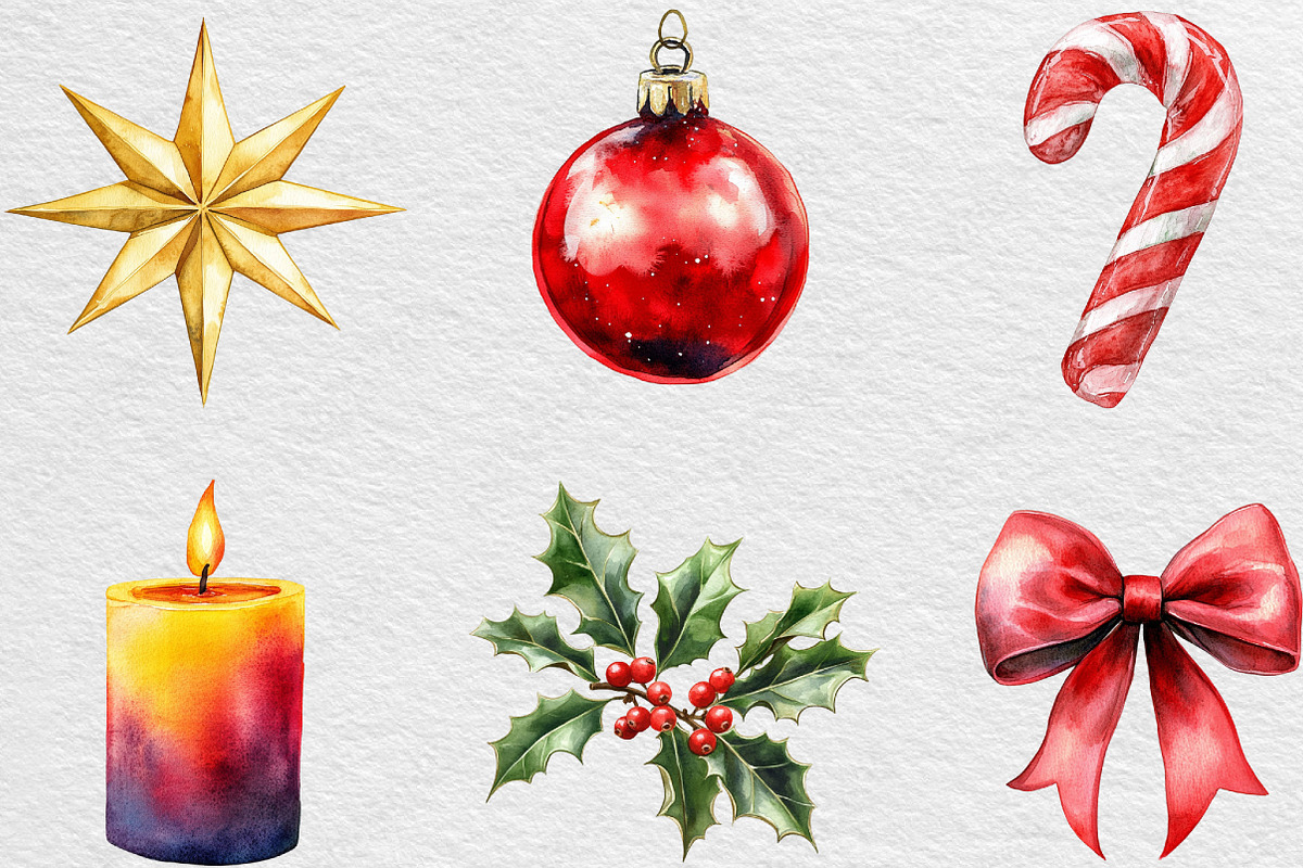 Watercolor Christmas Clipart Bundle, an Illustration by Black Bird Studio (Photo 4 of 6)