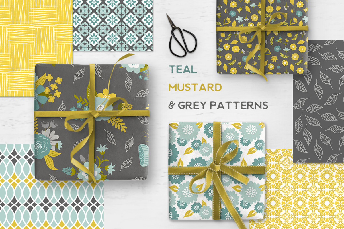 Modern Teal, Grey & Mustard Patterns, a Pattern Graphic by Wild Twig Co (Photo 1 of 5)